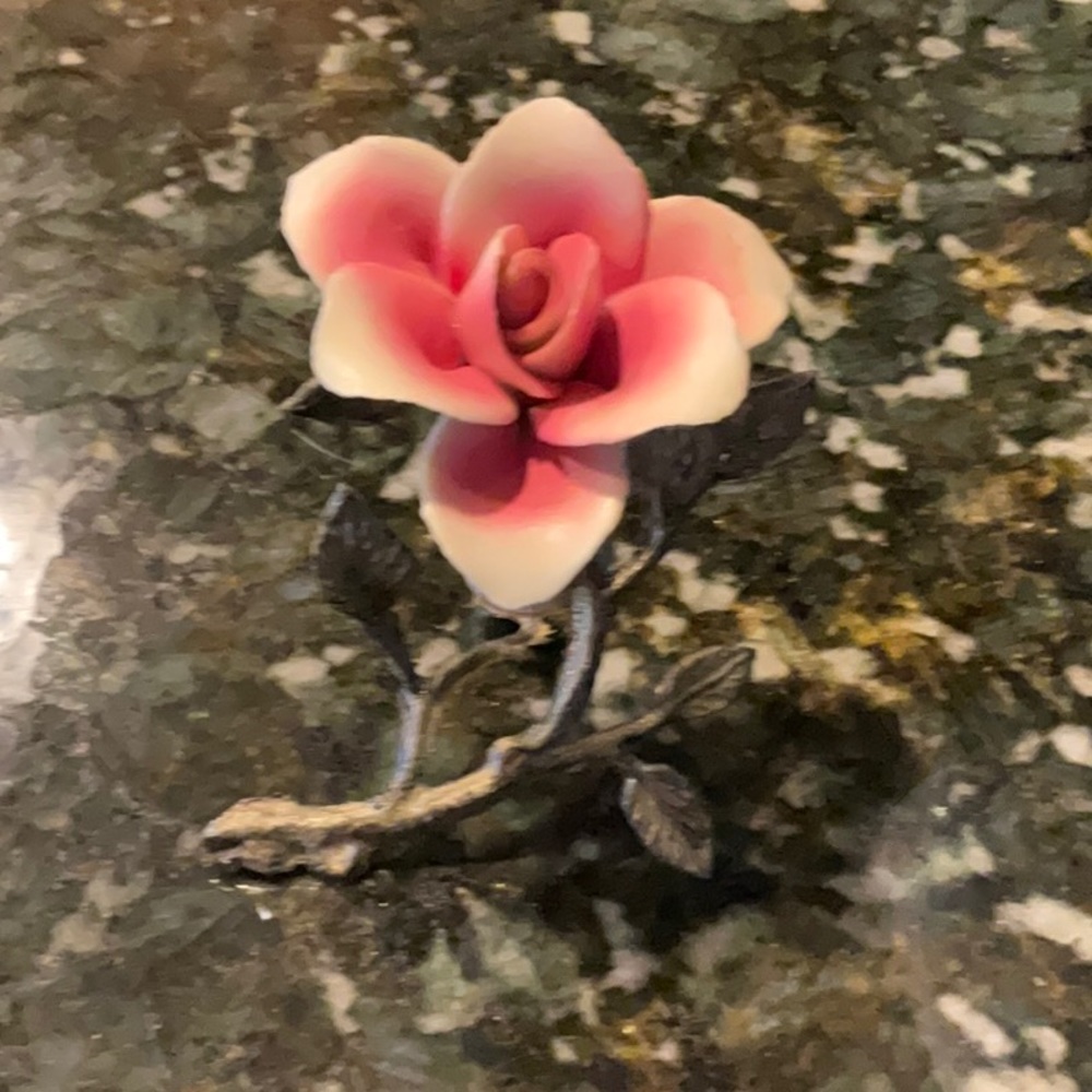 Vintage pink Rose Capodimonte silver plated porcelain Figurine made in Italy
